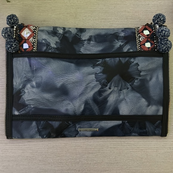 Rebecca Minkoff Dreamy Pom Leo Blue Leather Envelope Clutch-Tie Dye-Bohemian - Picture 2 of 4